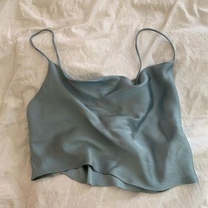 Silvery blue silky satin crop cami
